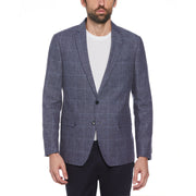 Navy Windowpane Plaid Linen Blend Blazer (Navy) 