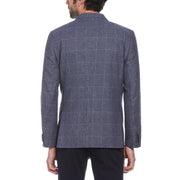 Navy Windowpane Plaid Linen Blend Blazer (Navy) 