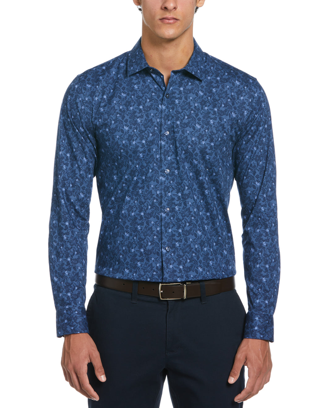 Night Floral Print Dress Shirt (Navy) 