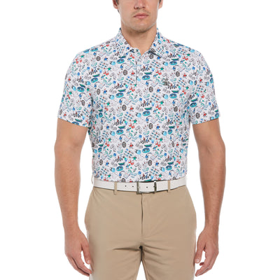 Novelty Games Print Short Sleeve Golf Polo Shirt (Bright White) 