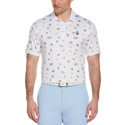 Novelty Golf Print Short Sleeve Golf Polo Shirt (Bright White) 