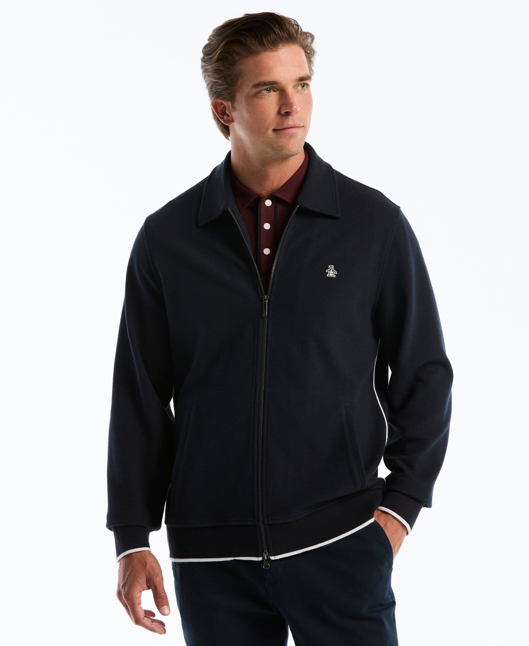 Novelty Knit Piped Track Jacket (Dark Sapphire) 