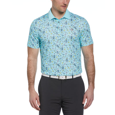 Novelty Martini Print Golf Polo Shirt (Tanager Turquoise) 