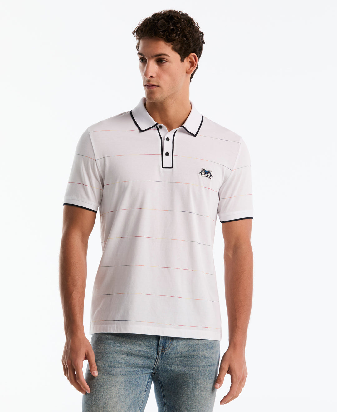 Cotton Earl Pride Stripe Polo (Bright White) 