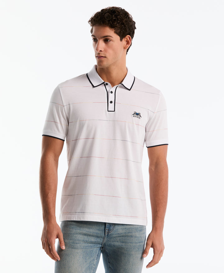 Cotton Earl Pride Stripe Polo (Bright White) 