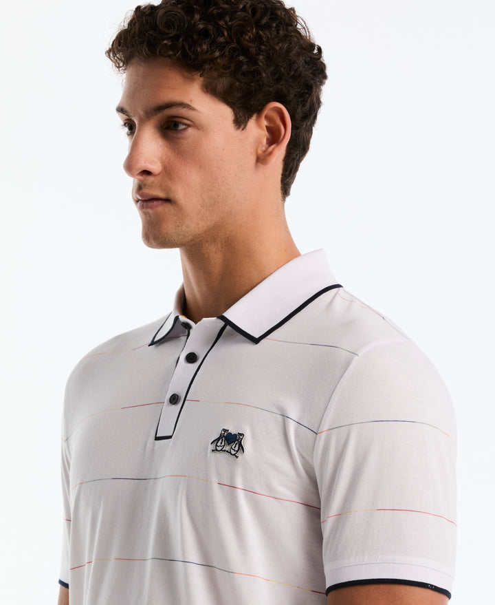 Cotton Earl Pride Stripe Polo (Bright White) 