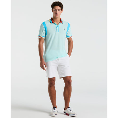 Organic Cotton Mesh Tipped Earl Colorblock Polo  (Spa Retreat) 