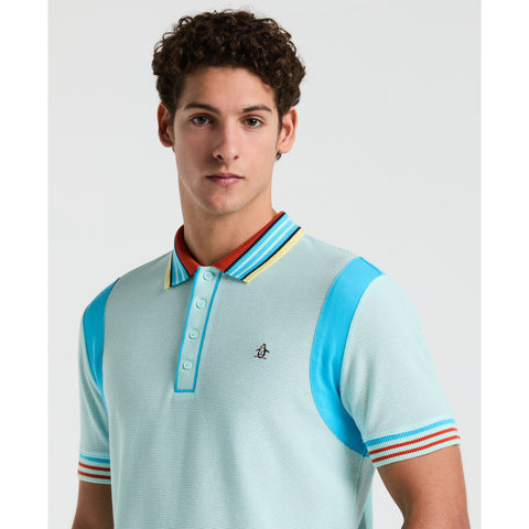 Organic Cotton Mesh Tipped Earl Colorblock Polo  (Spa Retreat) 
