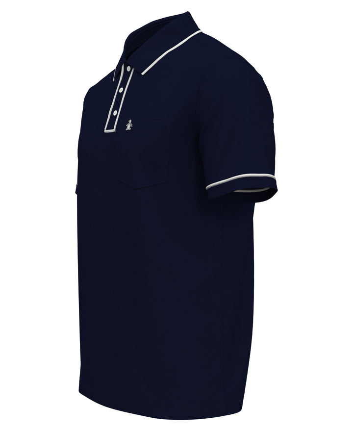 Organic Cotton Earl Pique Short Sleeve Polo Shirt (Dark Sapphire) 