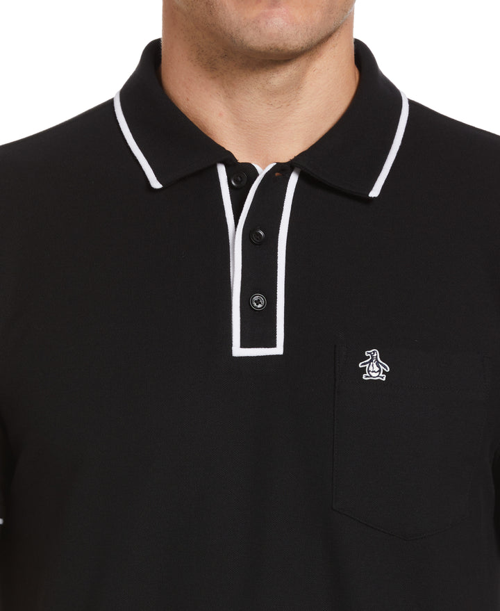 Organic Cotton Earl Pique Short Sleeve Polo Shirt (True Black) 