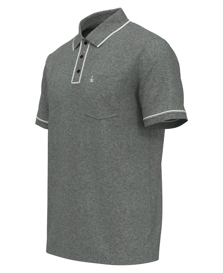 Organic Cotton Earl Pique Short Sleeve Polo Shirt (Dk Charcoal Heather) 