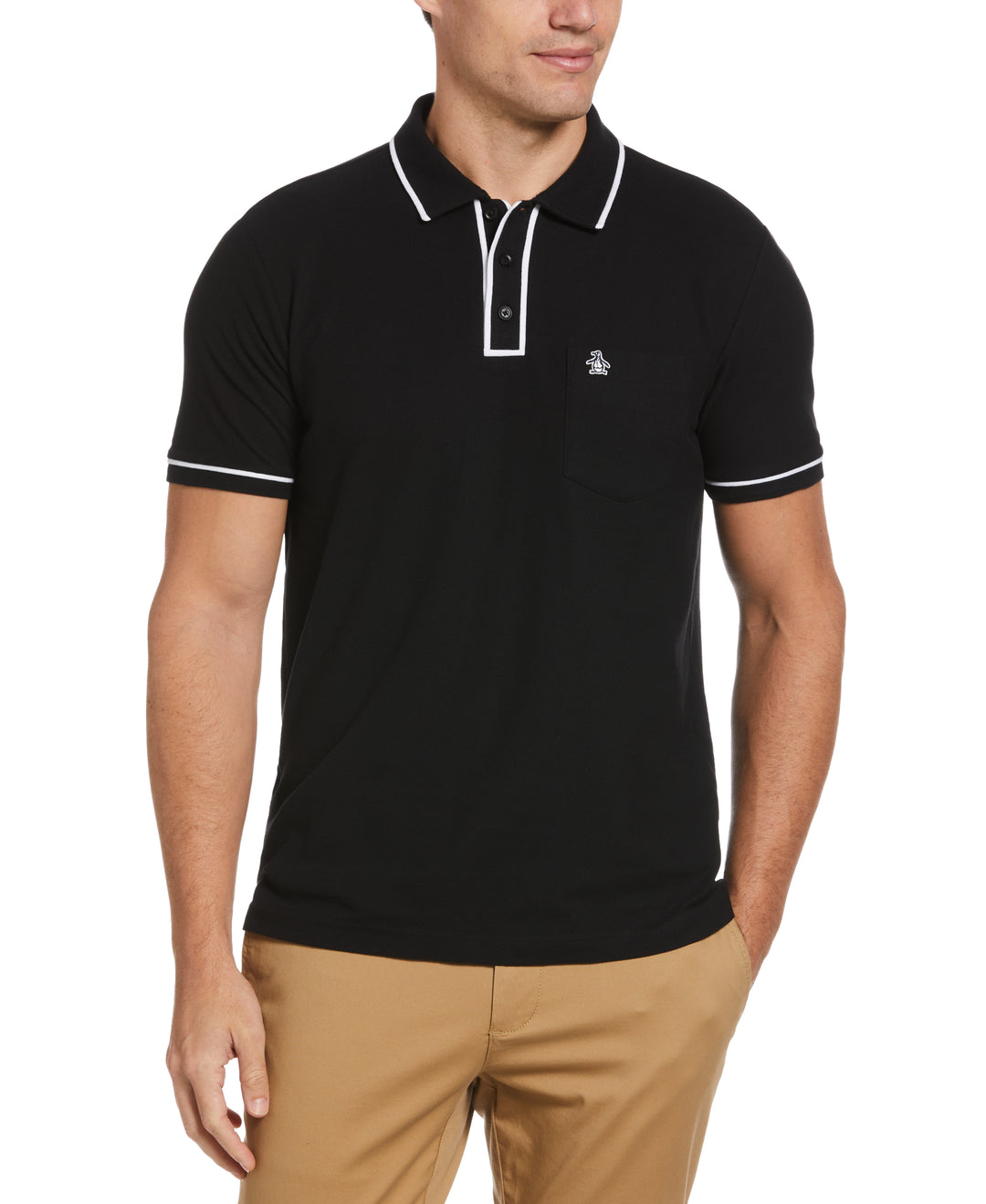 Organic Cotton Earl Pique Short Sleeve Polo Shirt (True Black) 