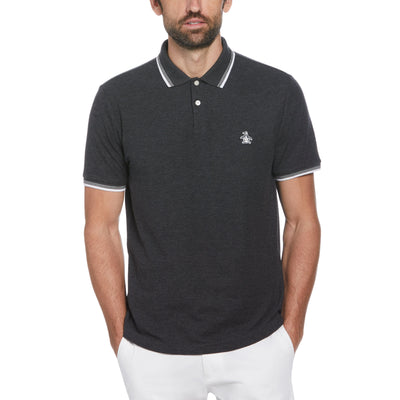 Big & Tall Organic Cotton Pique Polo with Tipped Collar (Dk Charcoal Heather) 