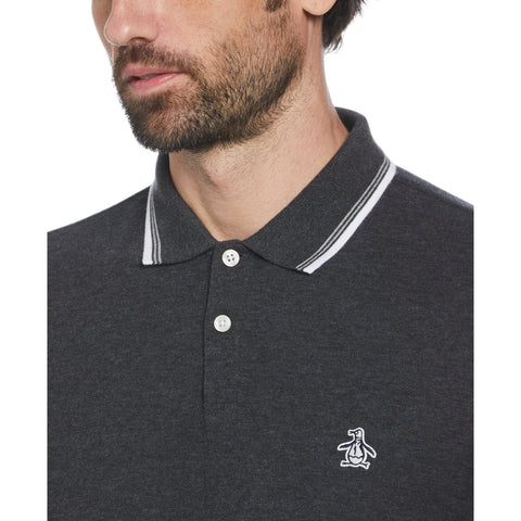 Big & Tall Organic Cotton Pique Polo with Tipped Collar (Dk Charcoal Heather) 
