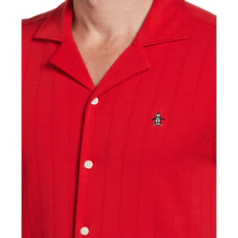 Organic Cotton Striped Short Sleeve Shirt With Camp Collar (Salsa) 
