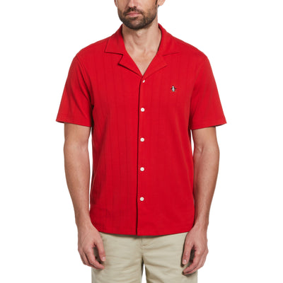Organic Cotton Striped Short Sleeve Shirt With Camp Collar (Salsa) 