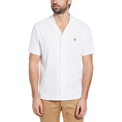 Organic Cotton Striped Shirt with Camp Collar (Bright White) 