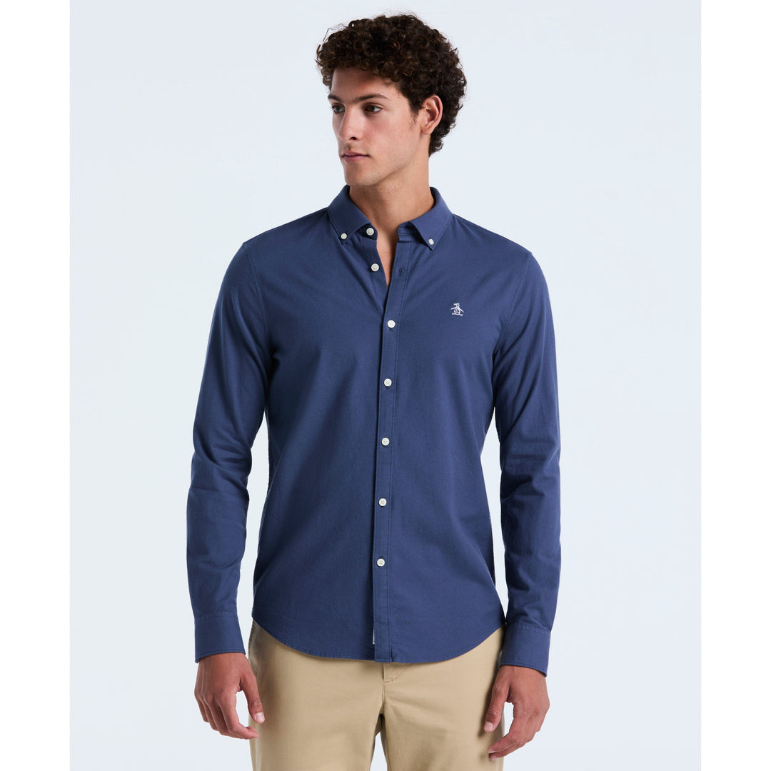EcoVero Oxford Stretch Long Sleeve Shirt (Sargasso Sea) 