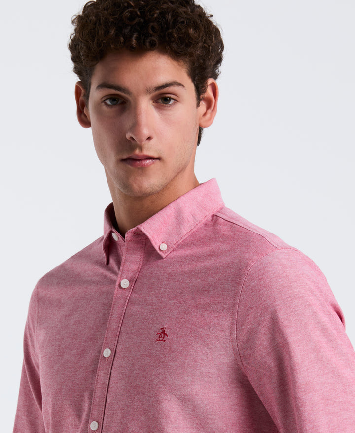 Oxford Long Sleeve Button-Down Shirt (Red) 