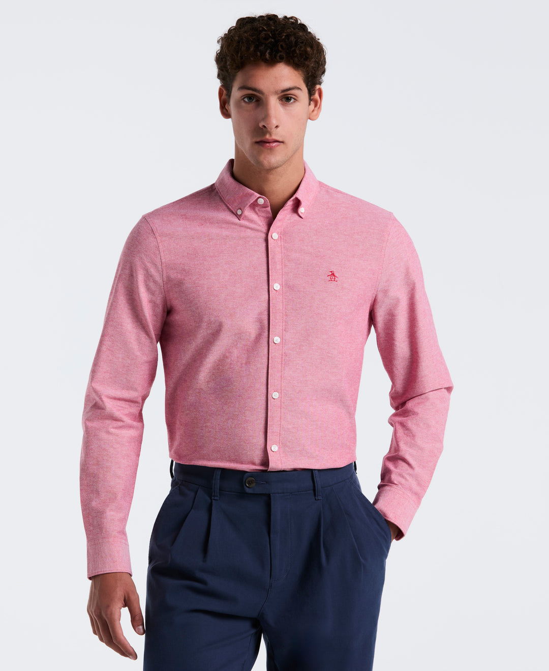 Oxford Long Sleeve Button-Down Shirt (Red) 