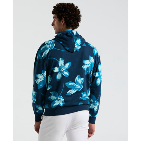 Painted Floral Print French Terry Hoodie (Blue Wing Teal) 