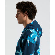Painted Floral Print French Terry Hoodie (Blue Wing Teal) 