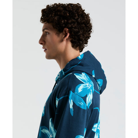 Painted Floral Print French Terry Hoodie (Blue Wing Teal) 