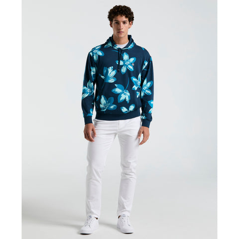Painted Floral Print French Terry Hoodie (Blue Wing Teal) 