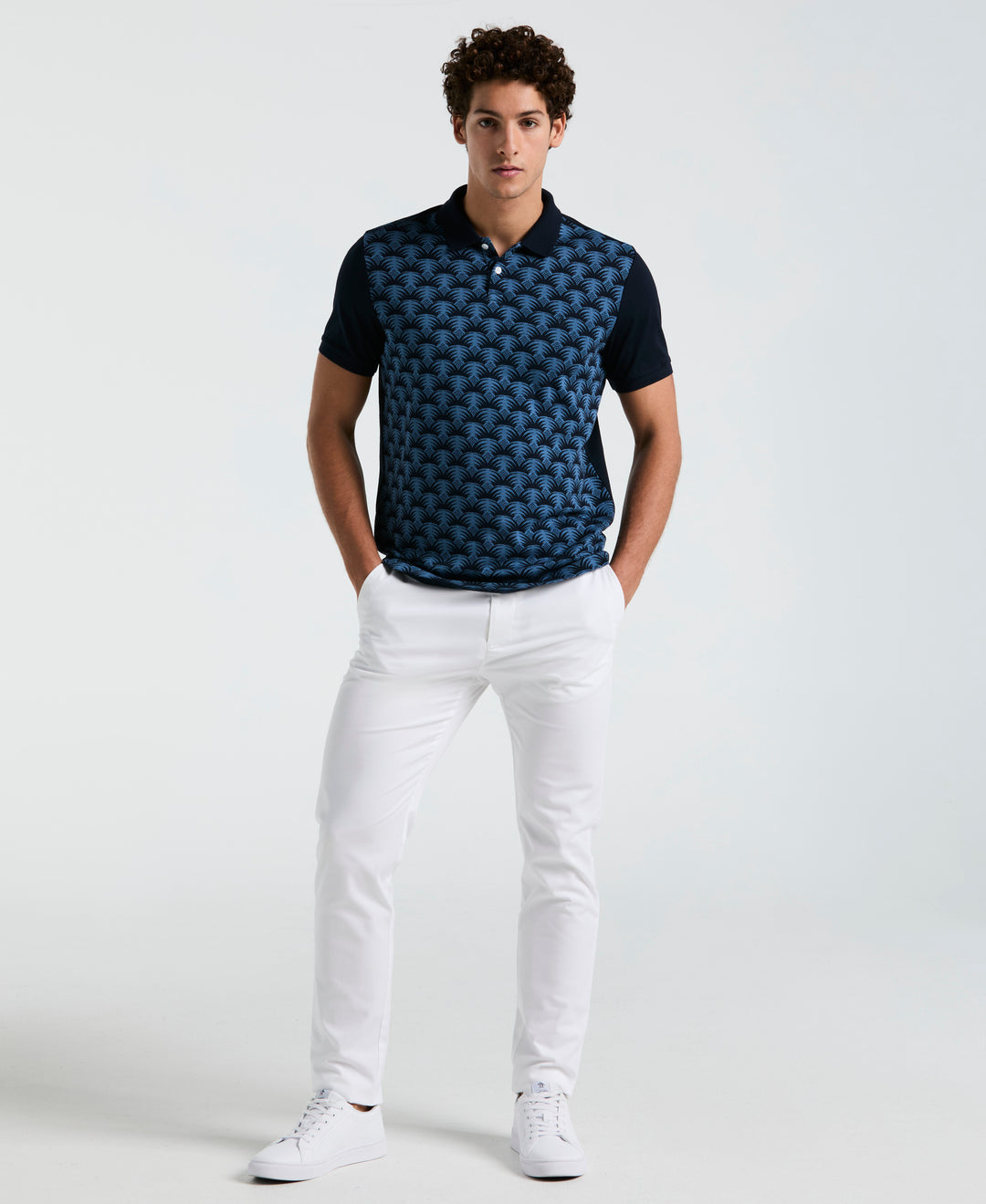 Palm Jaquard Front Polo Shirt (Dark Sapphire) 