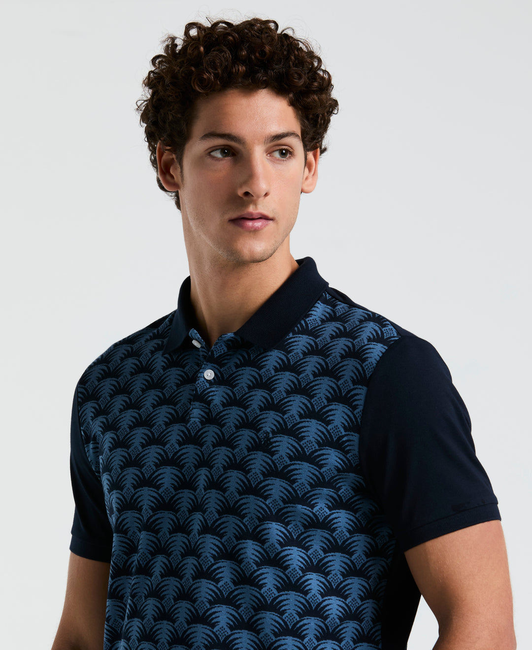 Palm Jaquard Front Polo Shirt (Dark Sapphire) 