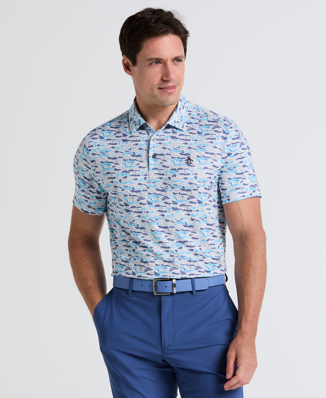 Palm Tree Bunker Print Golf Polo (Aquarius) 