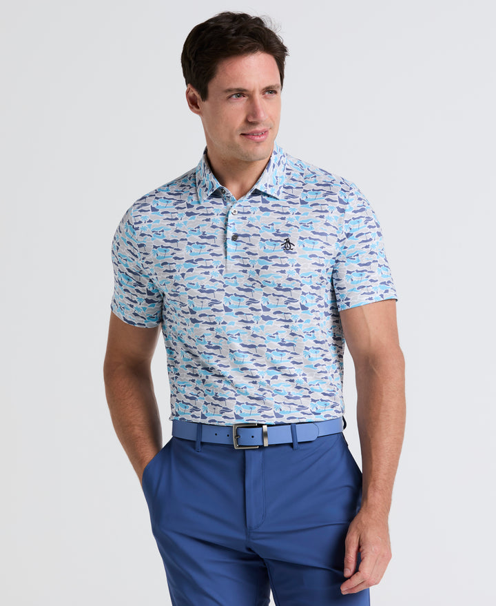 Palm Tree Bunker Print Golf Polo (Aquarius) 