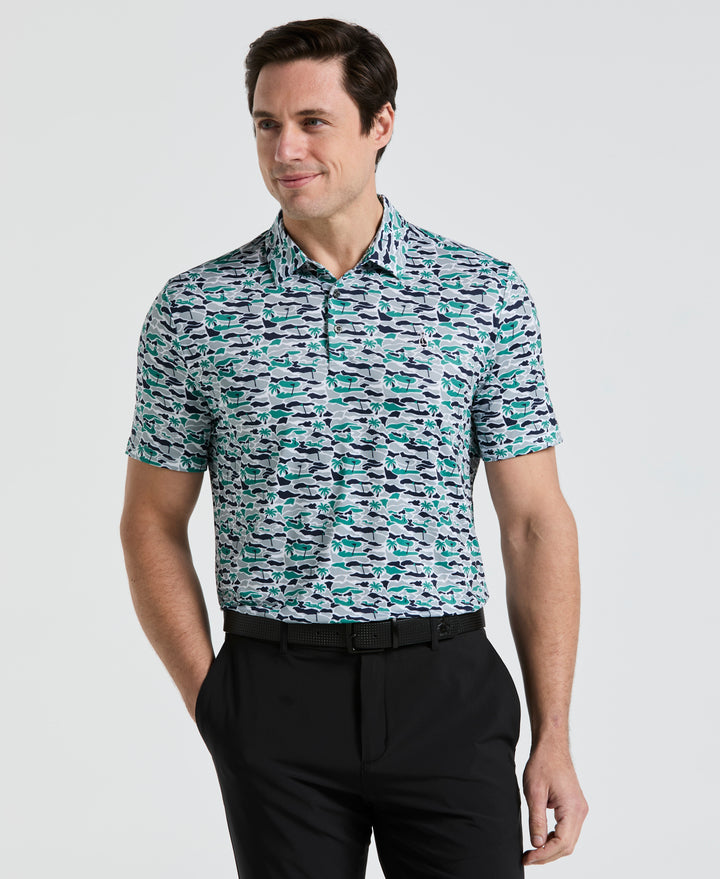 Palm Tree Bunker Print Golf Polo (Galapagos Green) 