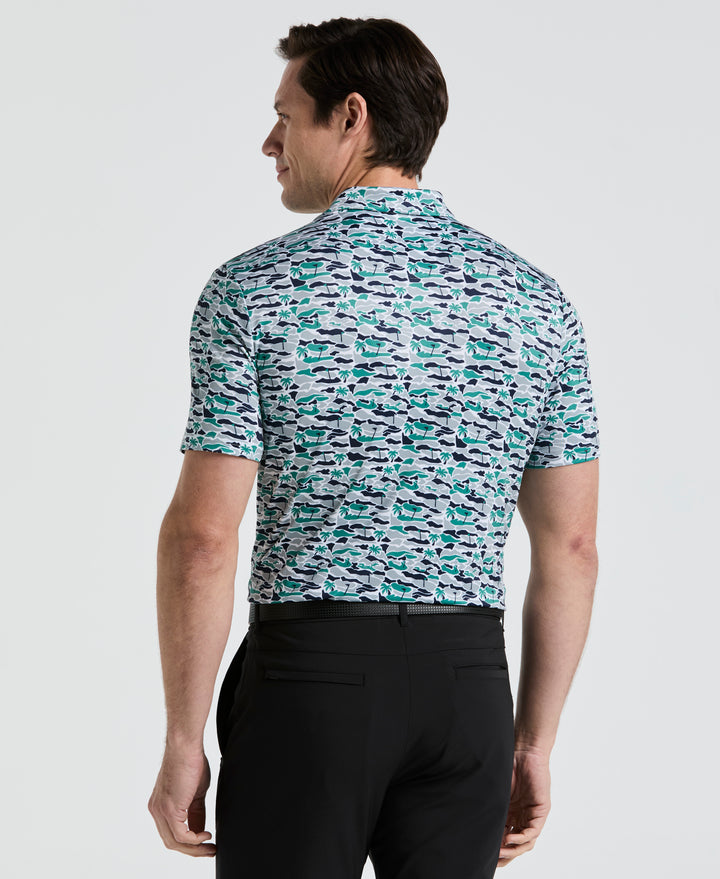 Palm Tree Bunker Print Golf Polo (Galapagos Green) 