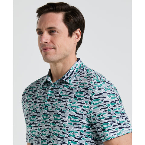 Palm Tree Bunker Print Golf Polo (Galapagos Green) 