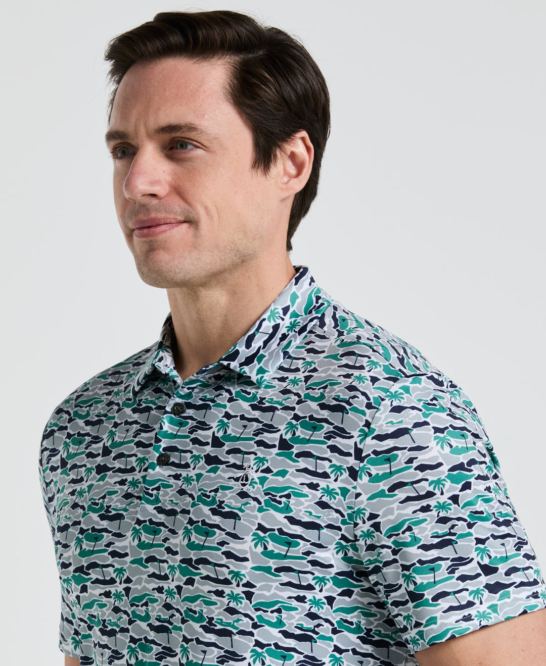 Palm Tree Bunker Print Golf Polo (Galapagos Green) 
