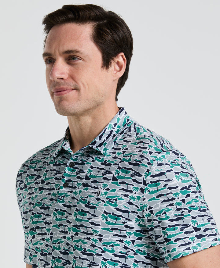 Palm Tree Bunker Print Golf Polo (Galapagos Green) 