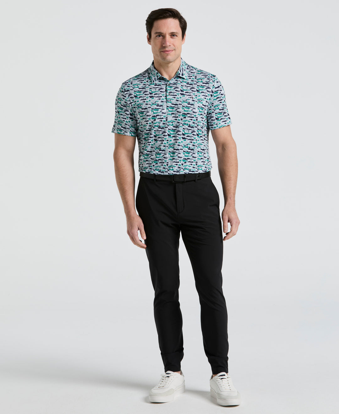 Palm Tree Bunker Print Golf Polo (Galapagos Green) 