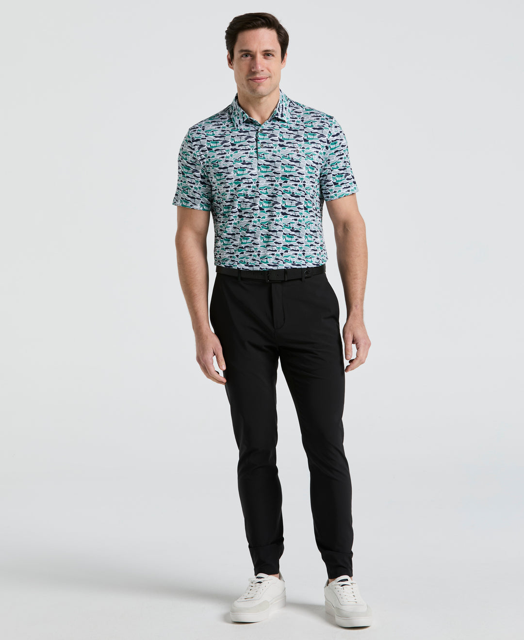 Palm Tree Bunker Print Golf Polo (Galapagos Green) 