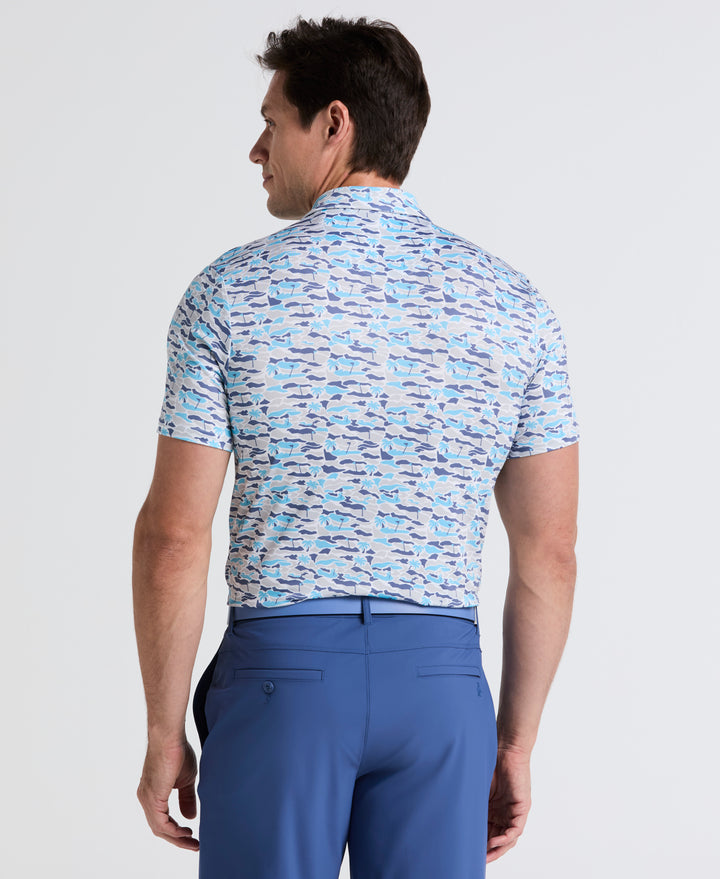Palm Tree Bunker Print Golf Polo (Aquarius) 