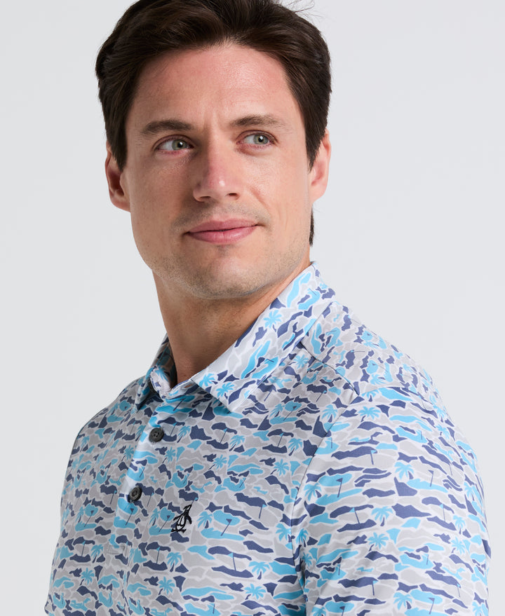 Palm Tree Bunker Print Golf Polo (Aquarius) 