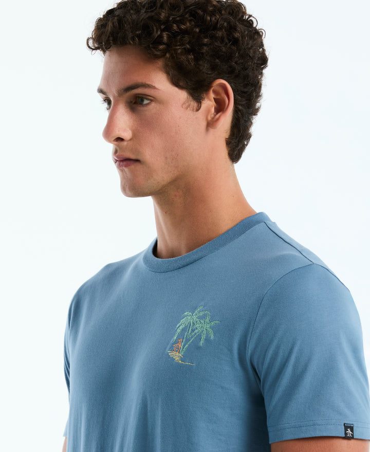 Cotton Graphic Palm Tee (Copen Blue) 
