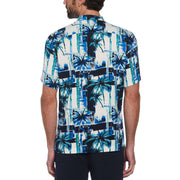 Palm Tree Print Camp Collar Soft Shirt (Aquarius) 