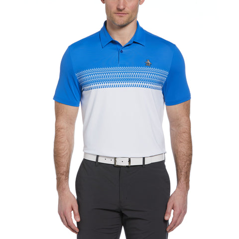 Penguin Stripe Block Print Short Sleeve Golf Polo Shirt (Nebulas) 