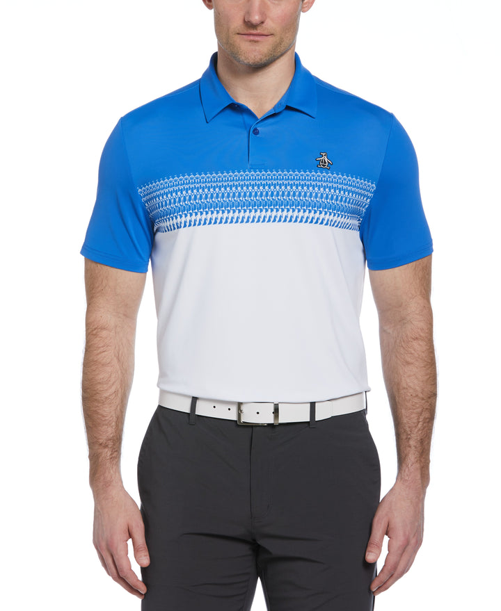 Penguin Stripe Block Print Short Sleeve Golf Polo Shirt (Nebulas) 