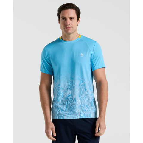 Performance Ventilaed Blocked Tennis Crew Tee (Blue Grotto) 