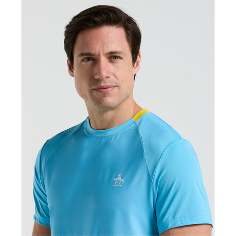 Performance Ventilaed Blocked Tennis Crew Tee (Blue Grotto) 