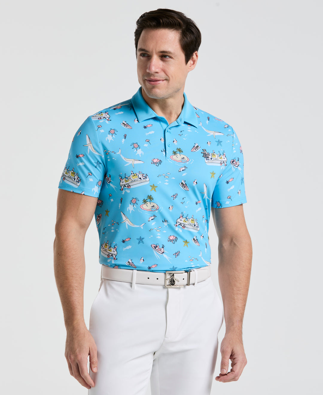 Pete'N The Boat Print Golf Polo (Blue Grotto) 