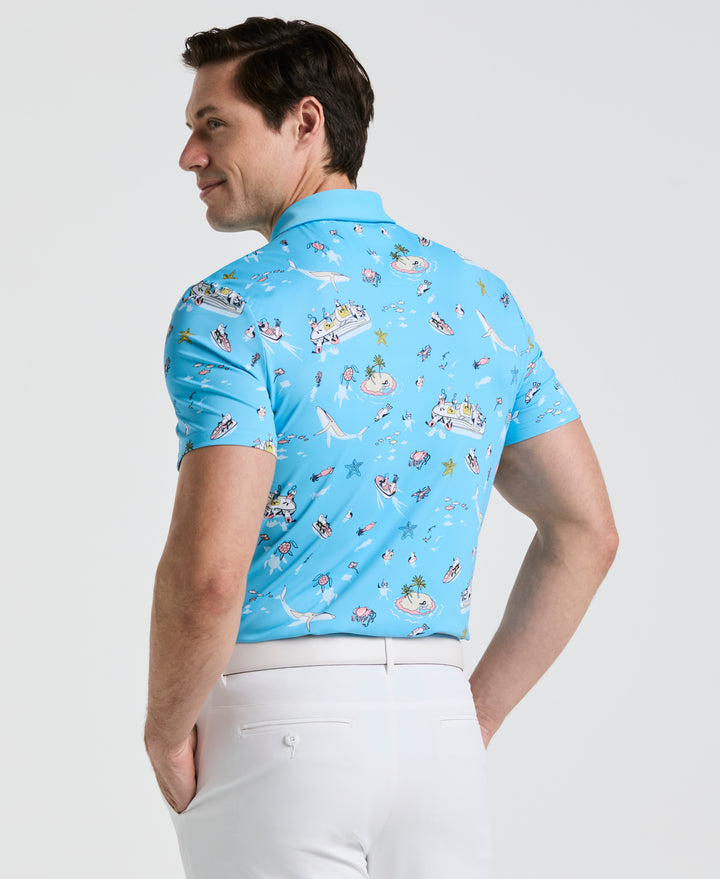 Pete'N The Boat Print Golf Polo (Blue Grotto) 
