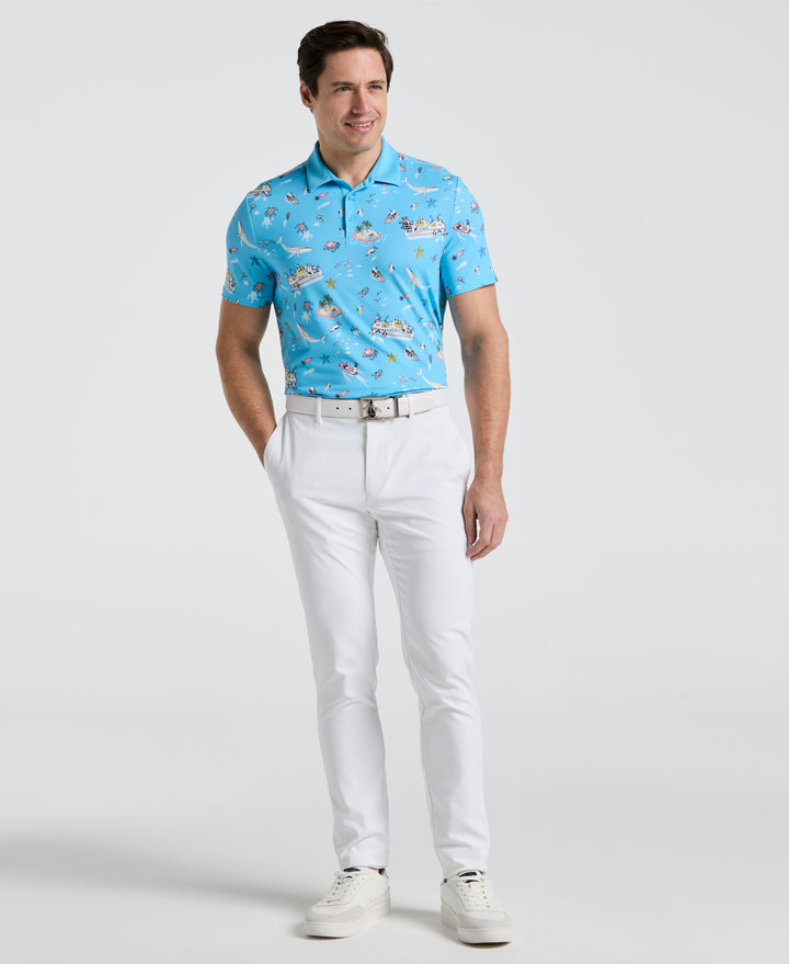 Pete'N The Boat Print Golf Polo (Blue Grotto) 